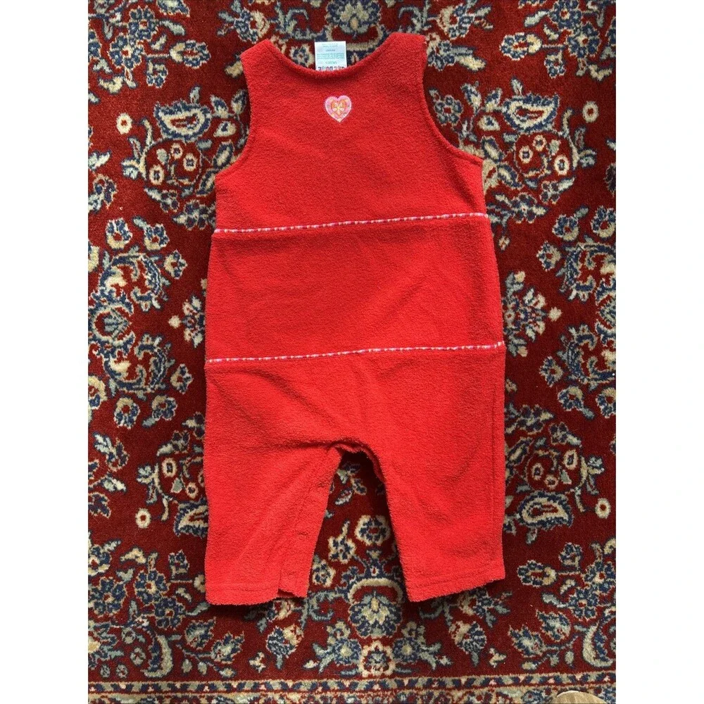 VINTAGE OKIE DOKIE Toddler Girls Heart Overall Terry Cloth Size 12 Months